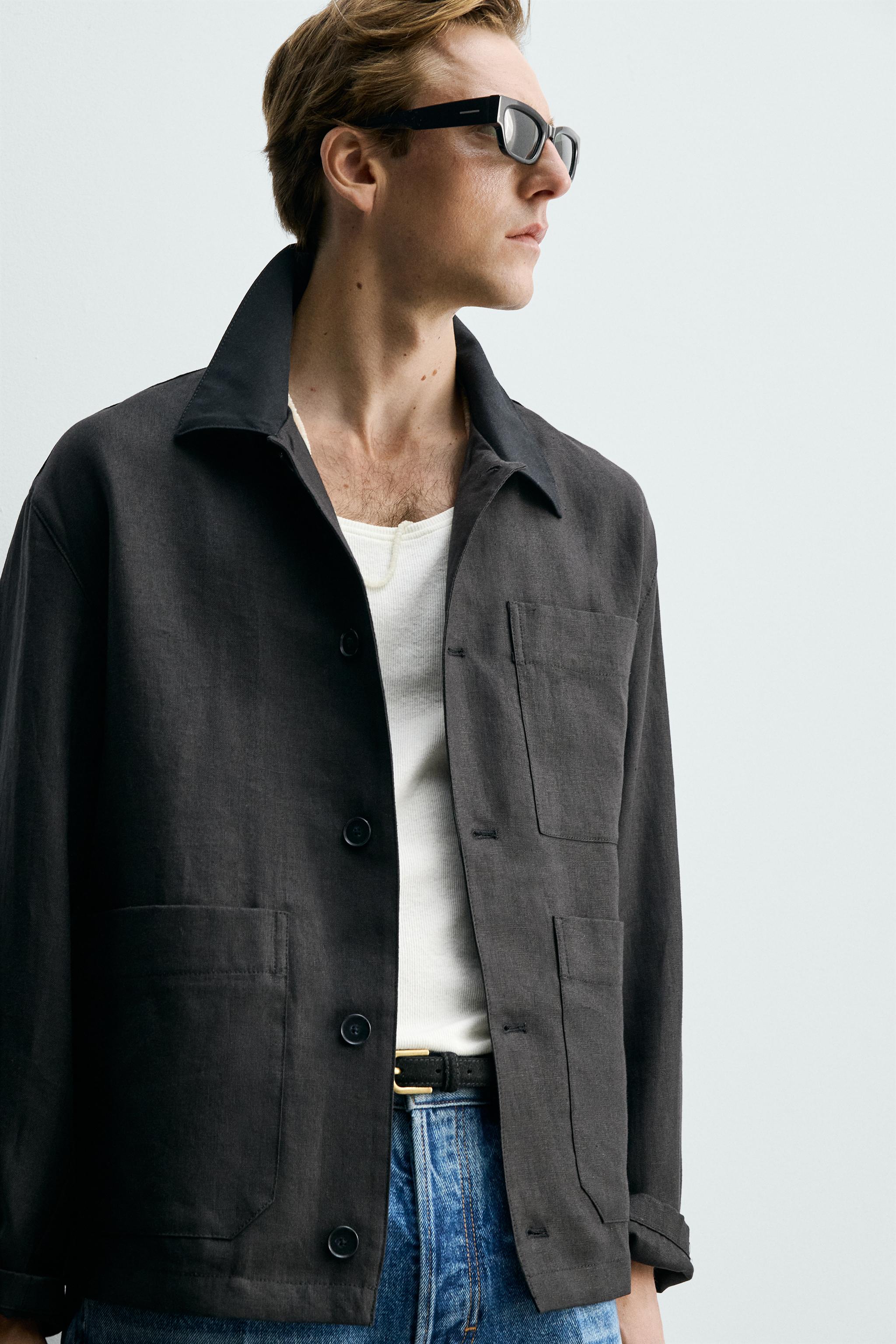 RELAXED FIT LINEN BLEND COTTON OVERSHIRT